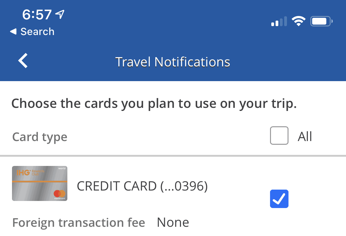 chase bank app travel notice