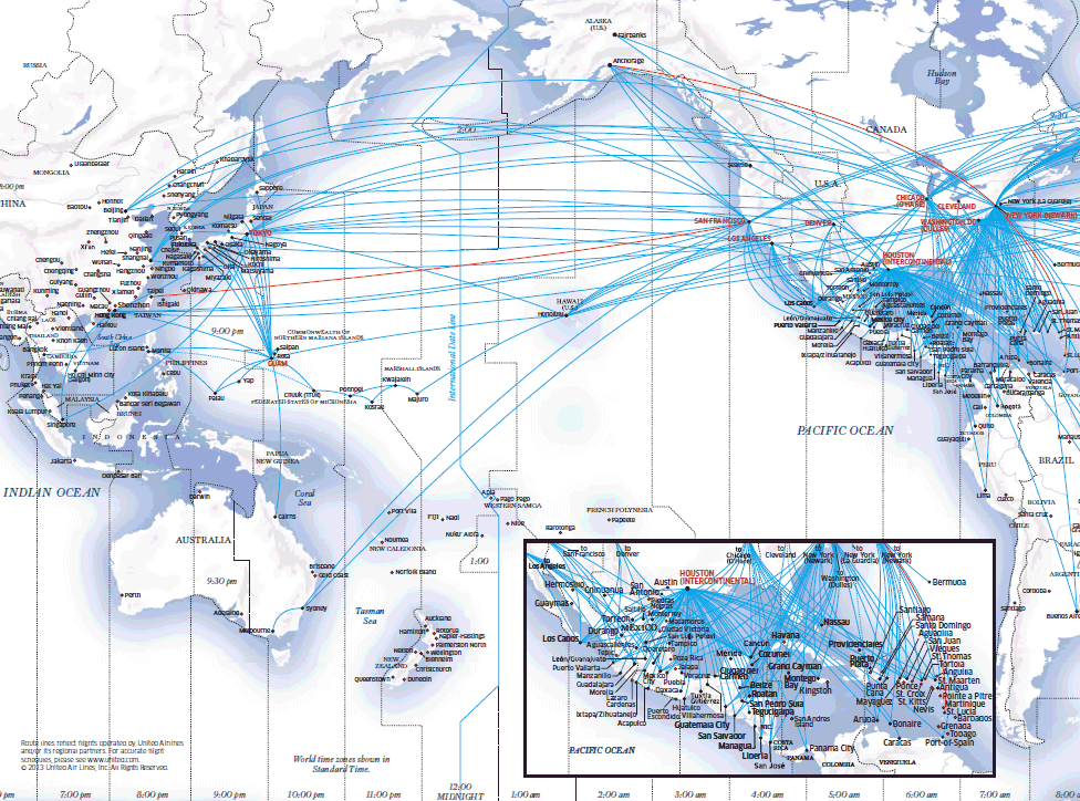 United Airlines route map - Asia Pacific